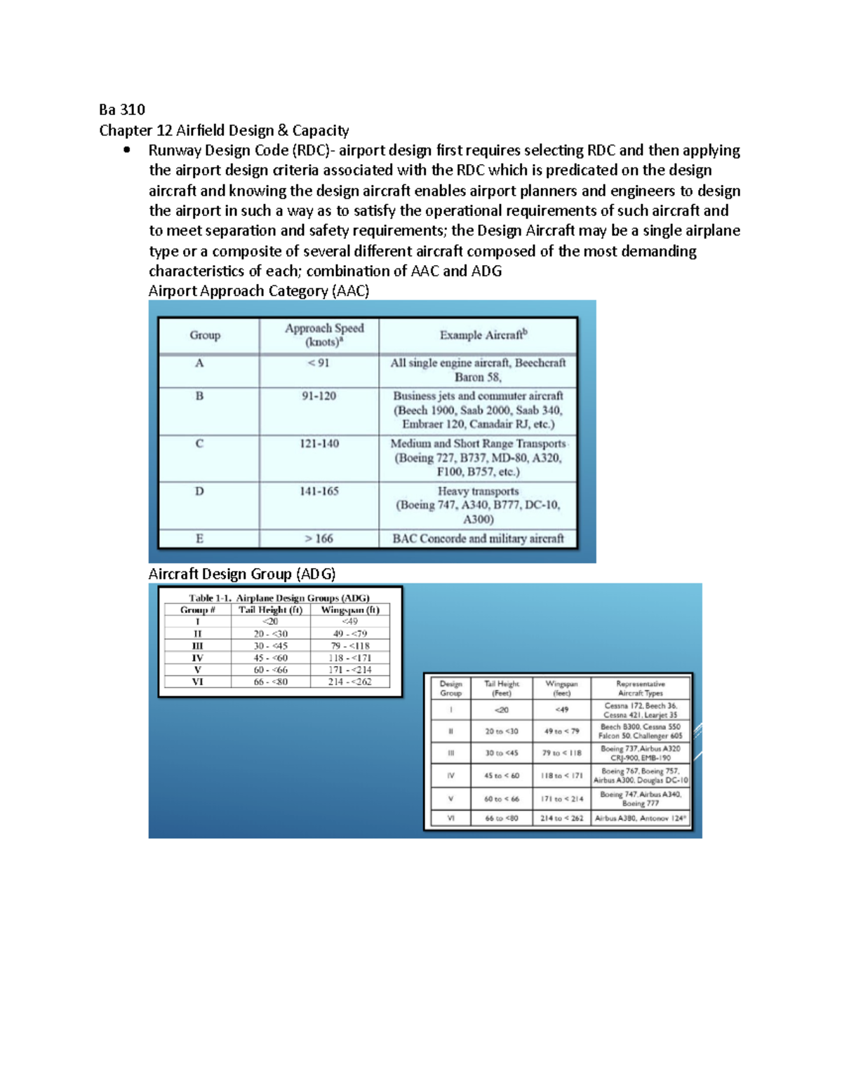 Ba 310 Chapter 12 Notes Ba 310 Chapter 12 Airfield Design Capacity 