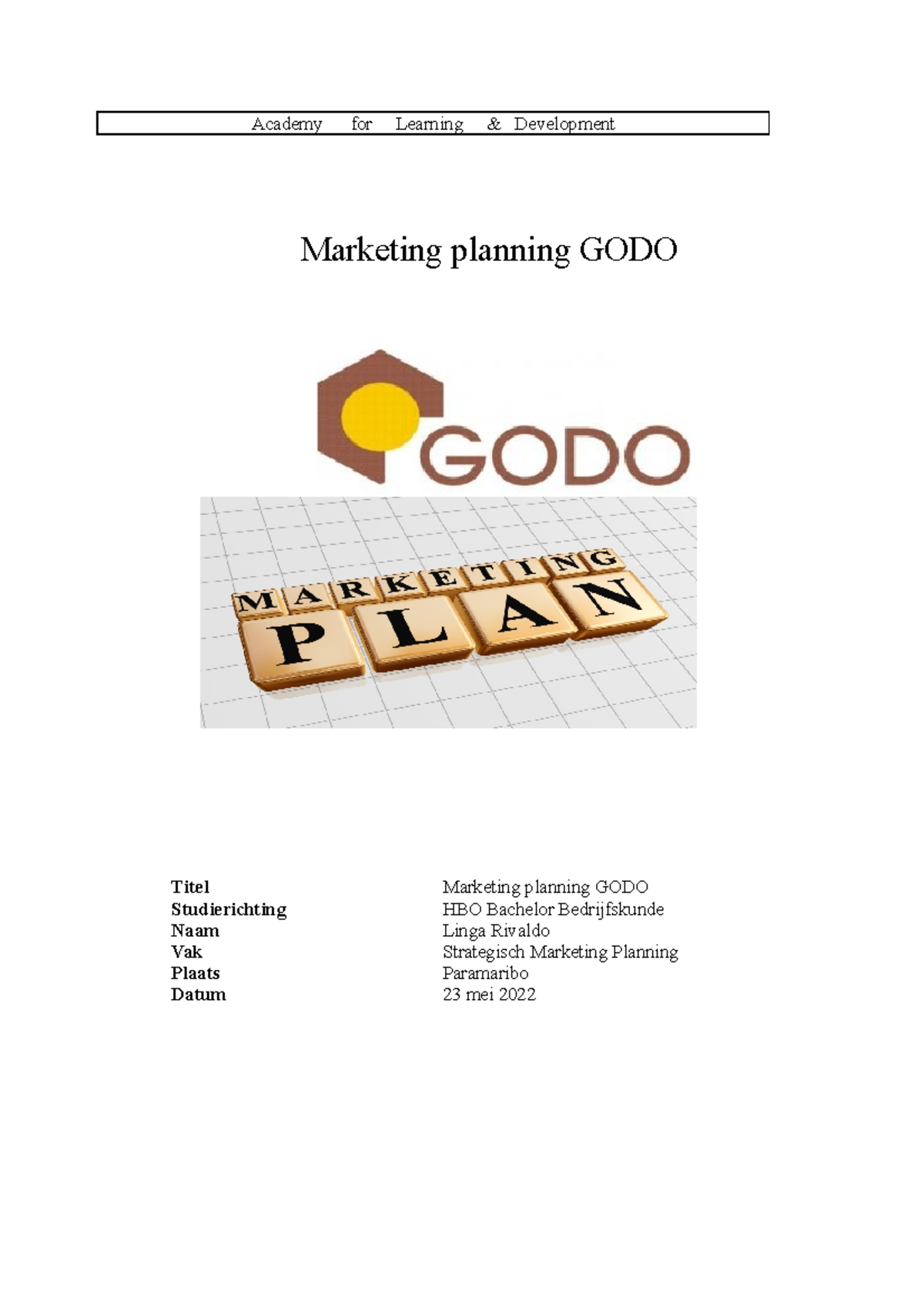 Marketingplan Concept document Academy for Learning & Development