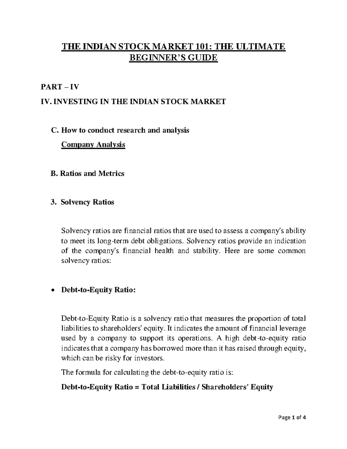 Indian Stock Market Part IV-C-Liquidity Ratios - THE INDIAN STOCK
