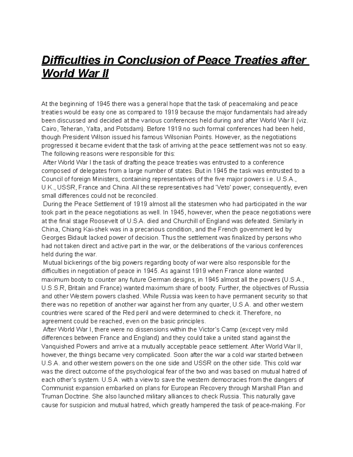 Difficulties in Conclusion of Peace Treaties after World War II - Cairo ...