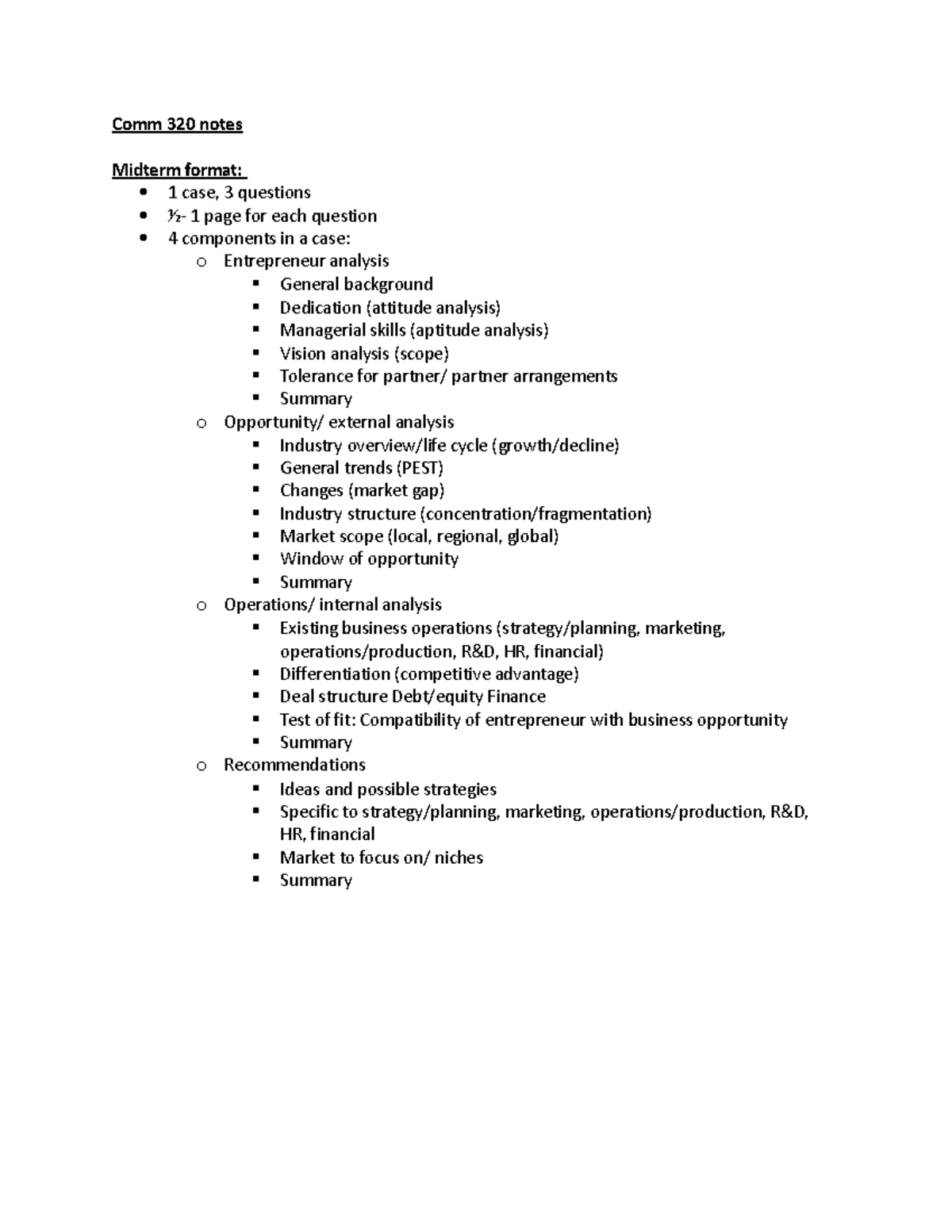 Comm 320 Notes - Comm 320 Notes Midterm Format: 1 Case, 3 Questions ½ ...