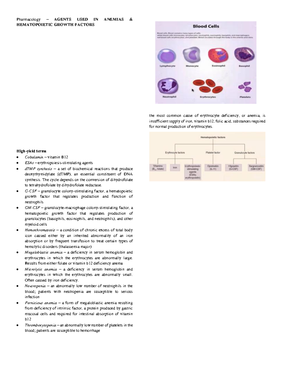 Agents used in Anemia Hematopoietic Growth Factors Pharmacology