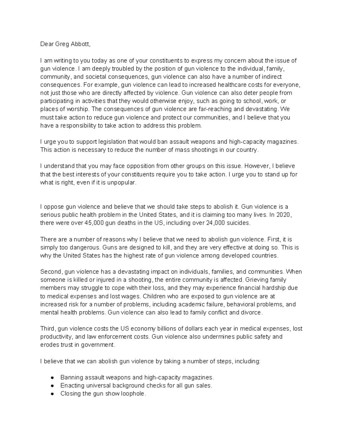 Letter to Editor - Dear Greg Abbott, I am writing to you today as one ...