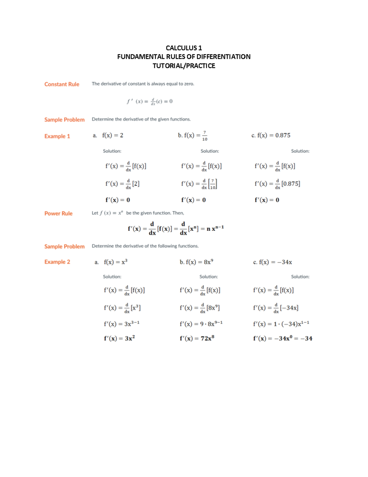 Calculus 1 (Fundamental Rules OF Differentiation) - Calculus 1 ...