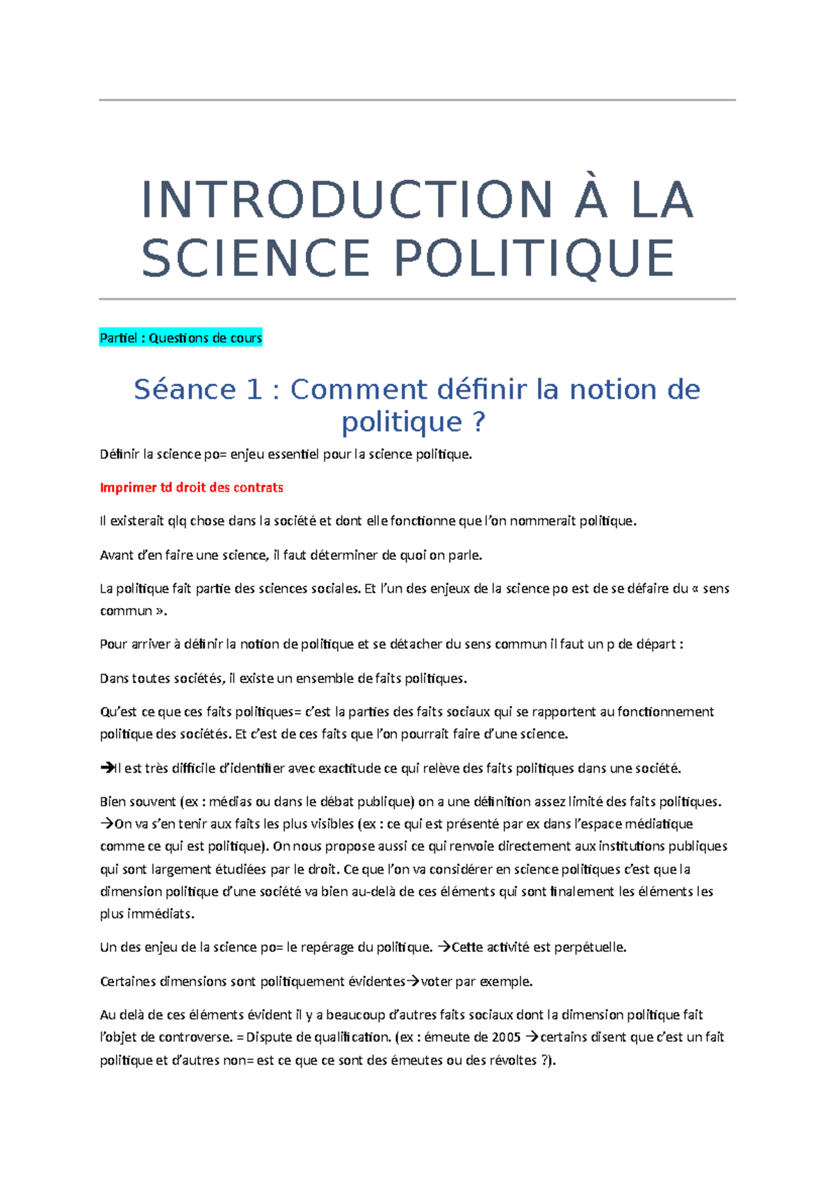 Cours complet intro science po - INTRODUCTION À LA SCIENCE POLITIQUE ...