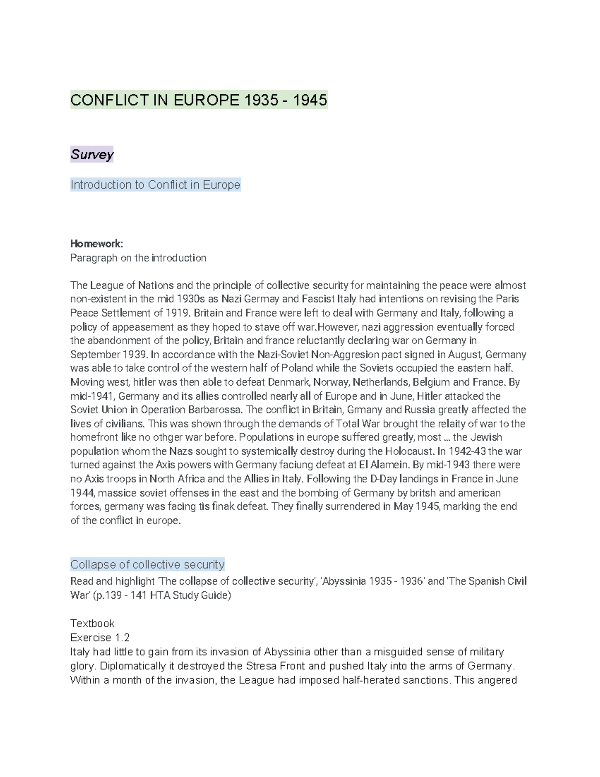 Conflict IN Europe - CONFLICT IN EUROPE 1935 - 1945 Survey Introduction ...