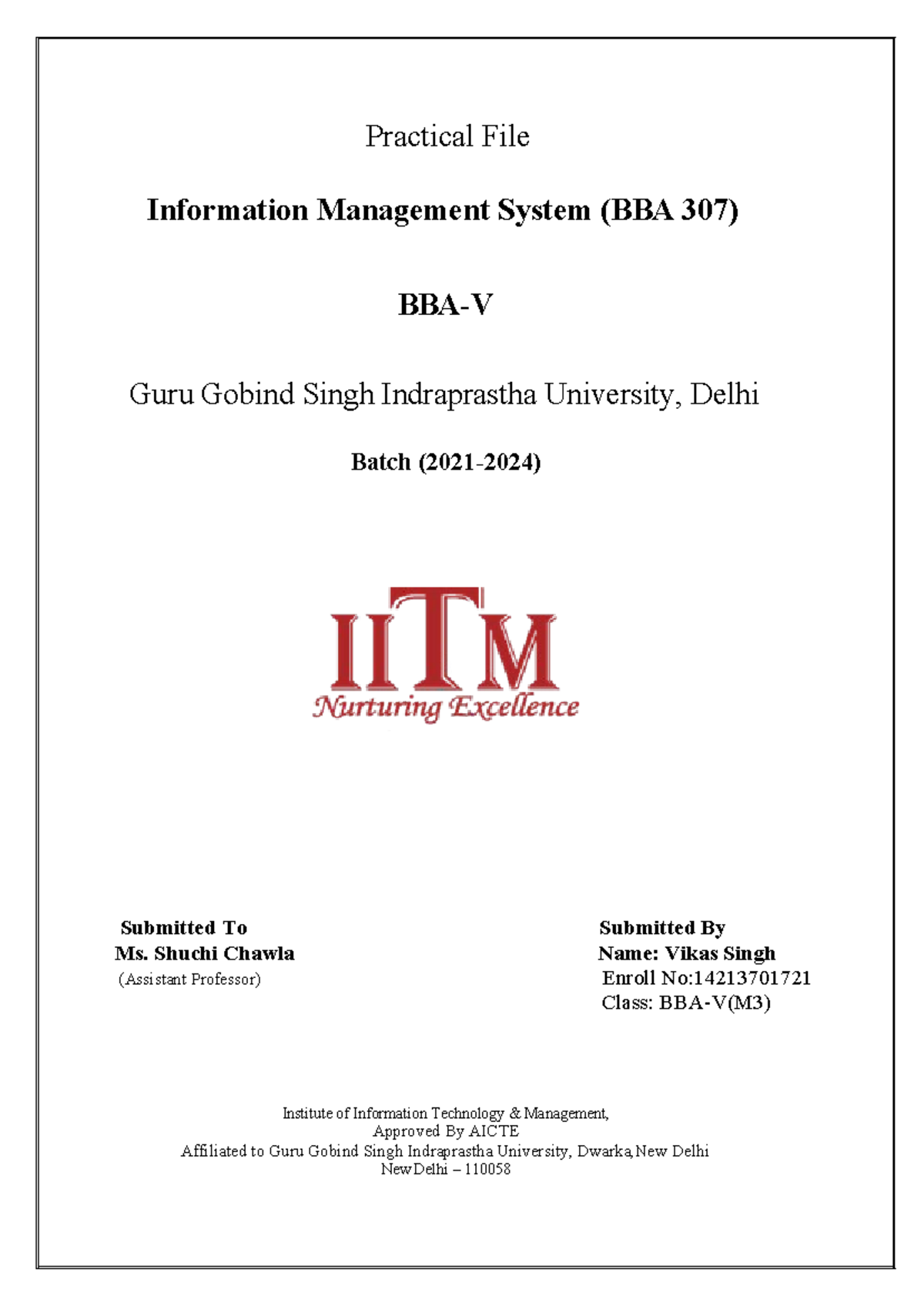 ISM Practical File Cover Page - Information Systems Management ...
