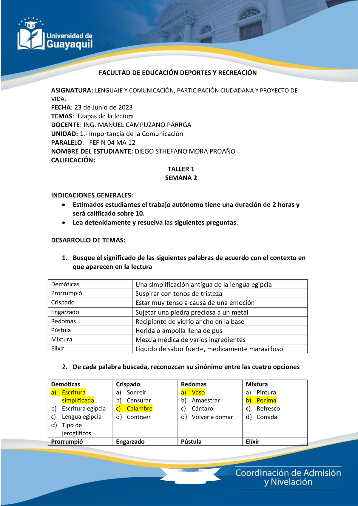 Taller-U1- Clase 1-S2- Diego Sthefano MORA Proaño - Matemática - UNESUM ...