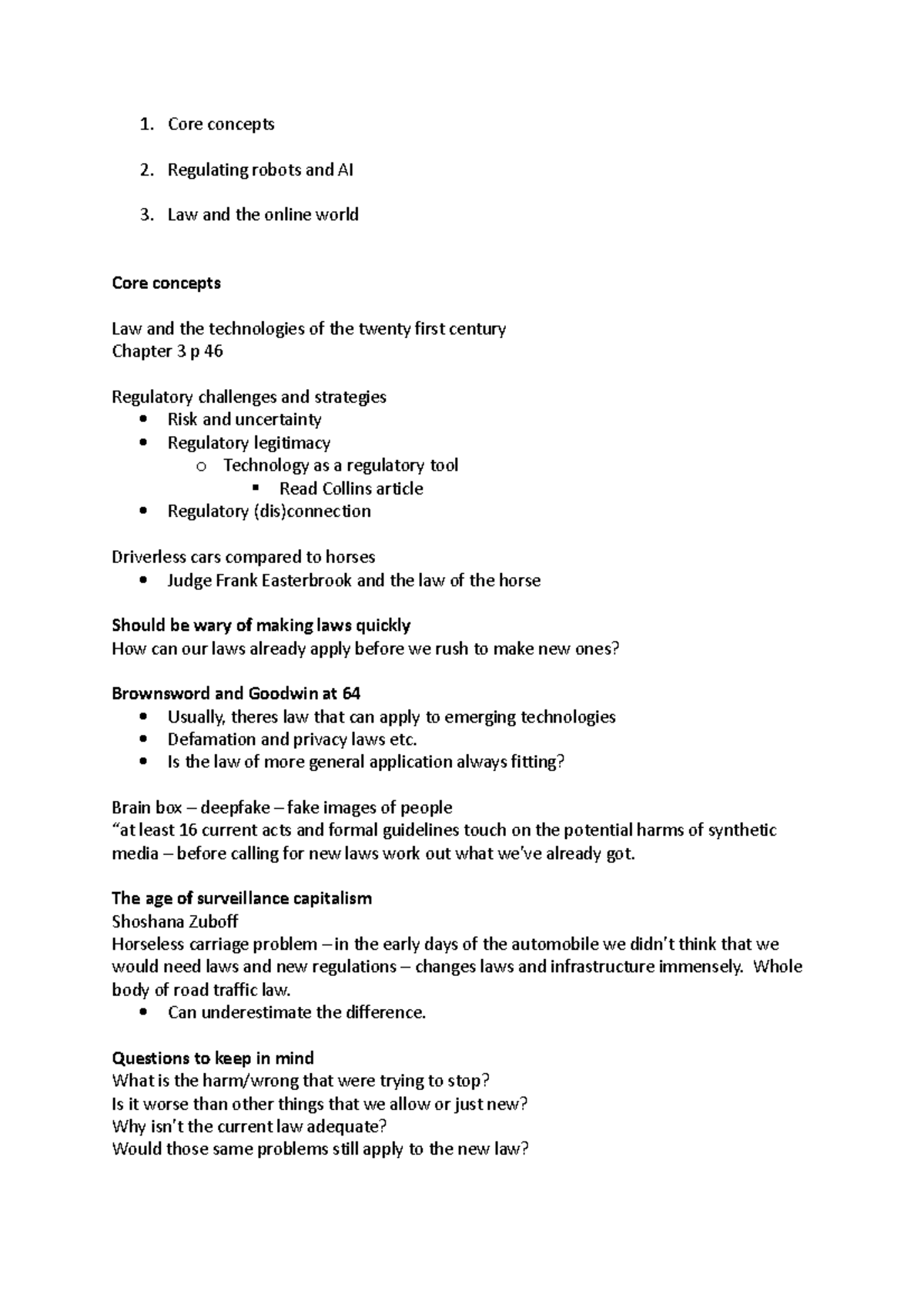 Emerging tech - Notes - Core concepts Regulating robots and AI Law and ...