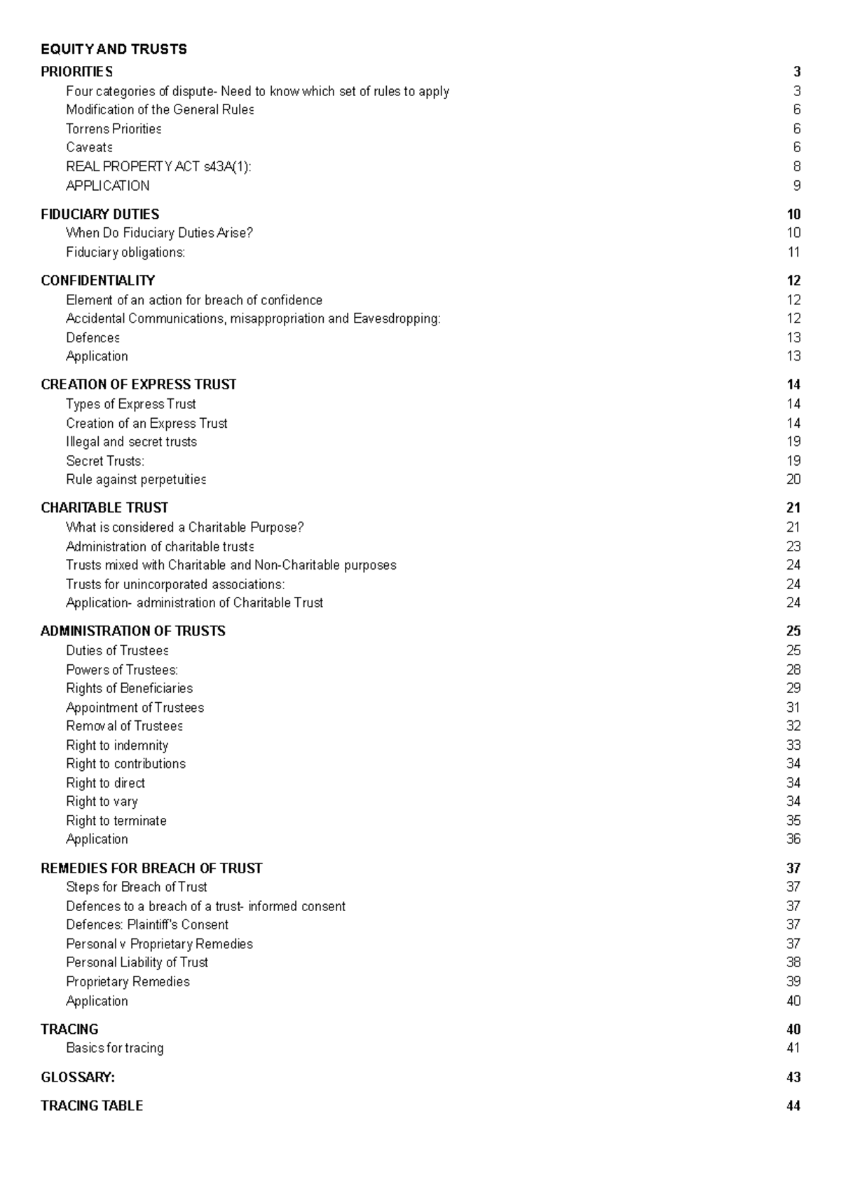 Equity and Trusts Exam Notes - EQUITY AND TRUSTS PRIORITIES Four ...