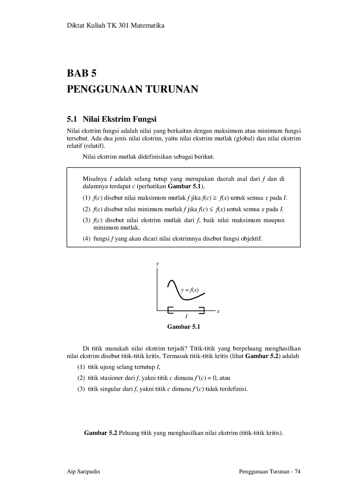 05-Penggunaan Turunan - BAB 5 PENGGUNAAN TURUNAN 5 Nilai Ekstrim Fungsi ...