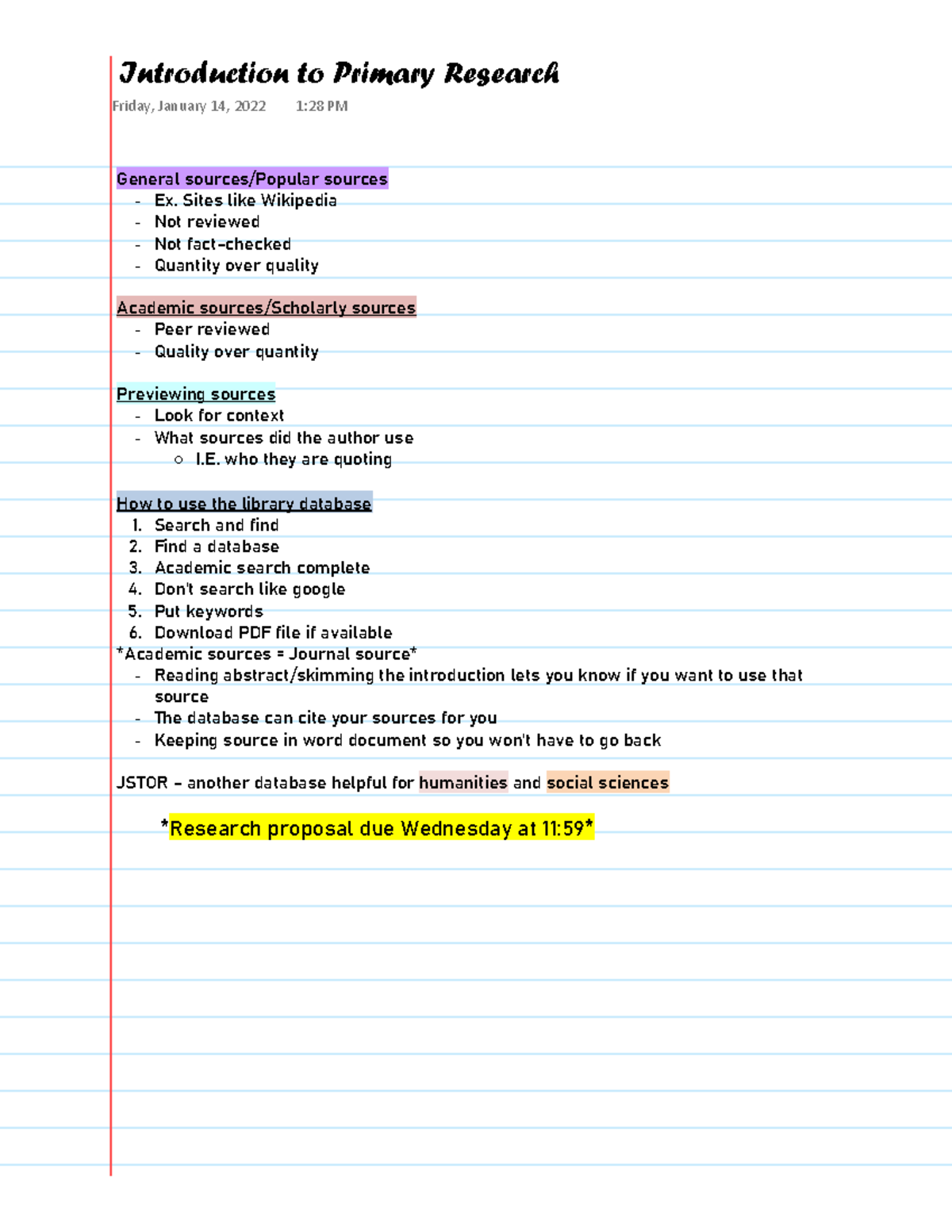 ENC 2135 Notes #3 - Jannah Mitchelle - Introduction to Primary Research ...