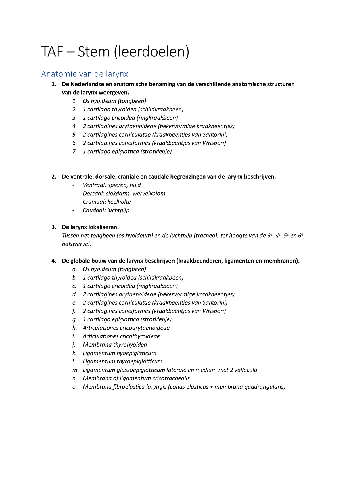 TAF- Stem Leerdoelen - Samenvatting Toegepaste Anatomie En Fysiologie ...