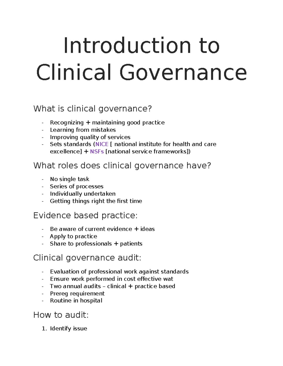 Introduction to clinical governance Introduction to Clinical