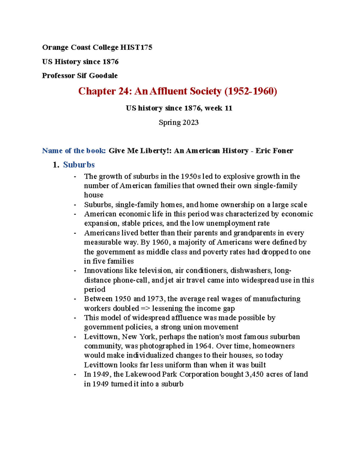 Week 11 Note Chapter 24 An Affluent Society (19521960) (1) Orange