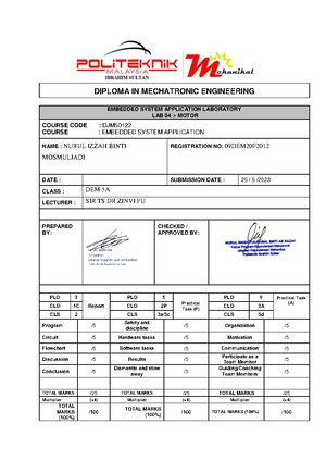 LAB Experiment 3 ES F2012 - DIPLOMA IN MECHATRONIC ENGINEERING EMBEDDED ...