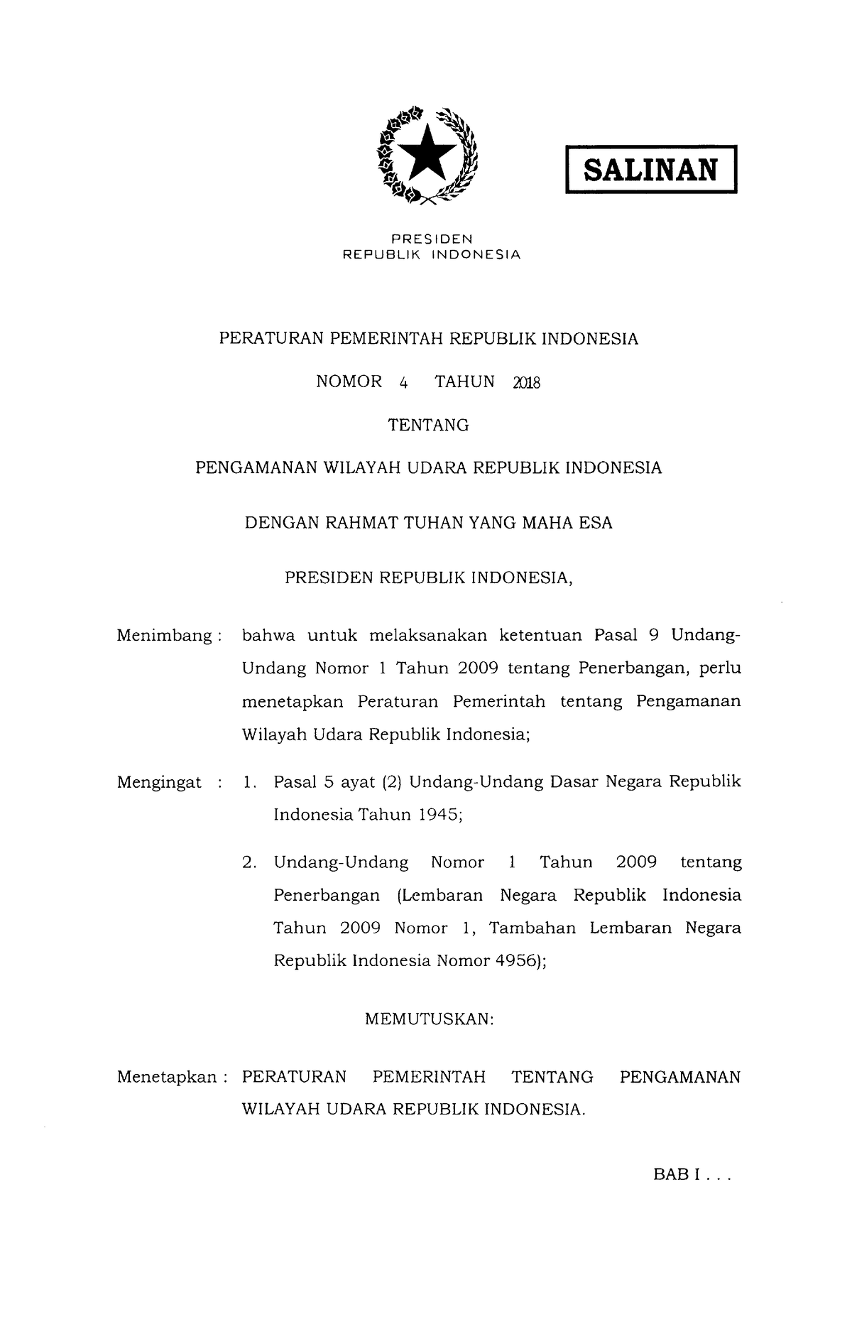 PP Nomor 4 Tahun 2018 - Good luck semoga bermanfaat - Menimbang