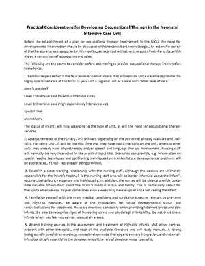 Occupational Therapy in the Neonatal Intensive Care Unit - Occupational ...
