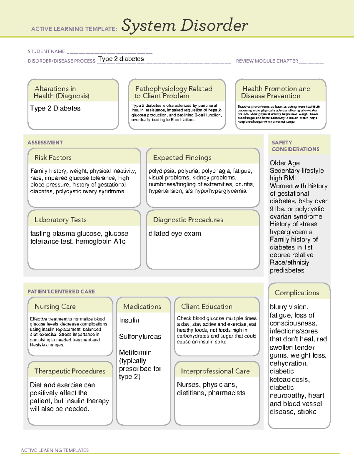 Diabetes System Disorder Template