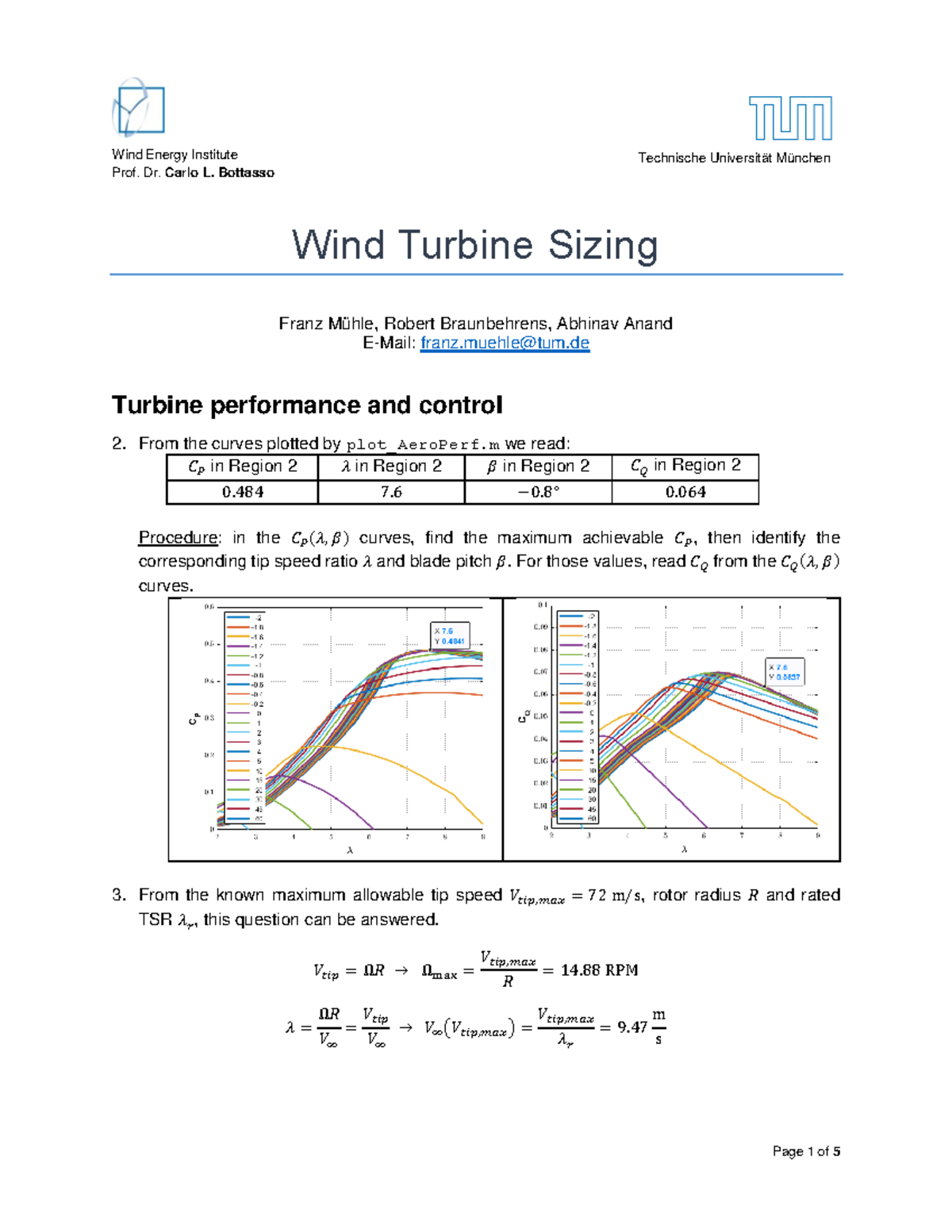 Wind Turbine Sizing Solution Prof. Dr. Carlo L. Bottasso Wind