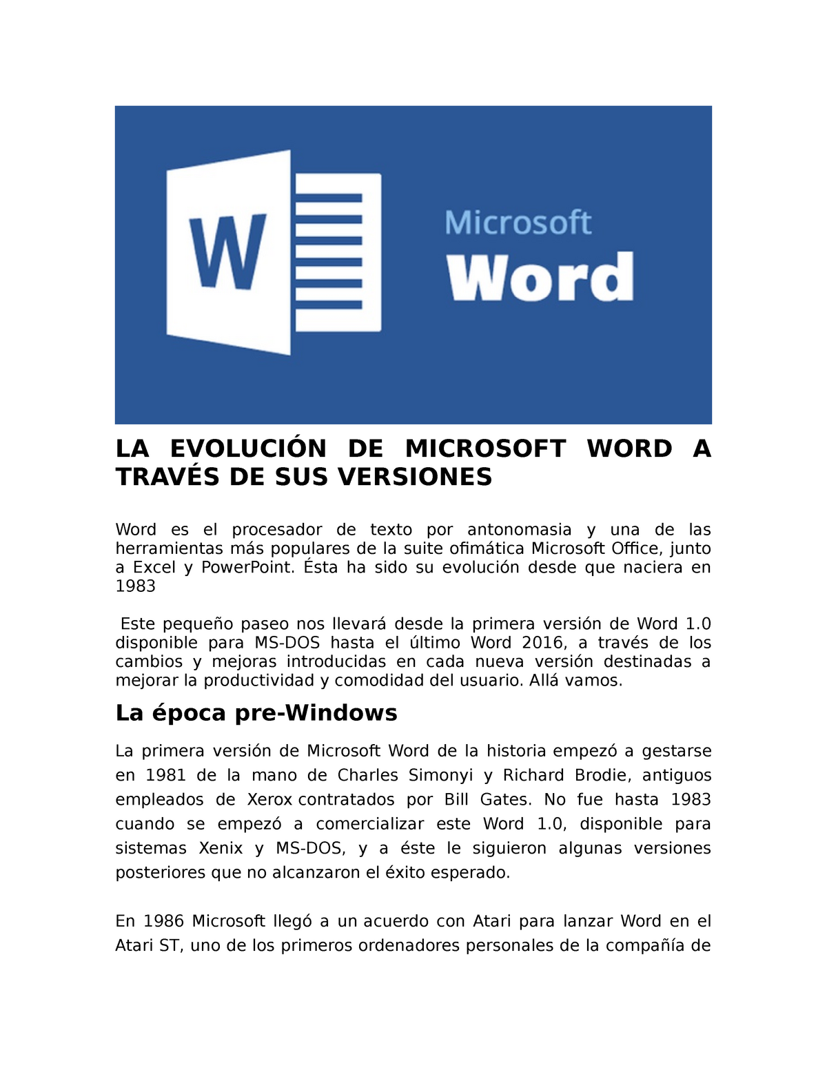 LA Evolución DE Microsoft WORD A Través DE SUS Versiones LA EVOLUCIÓN DE MICROSOFT WORD A