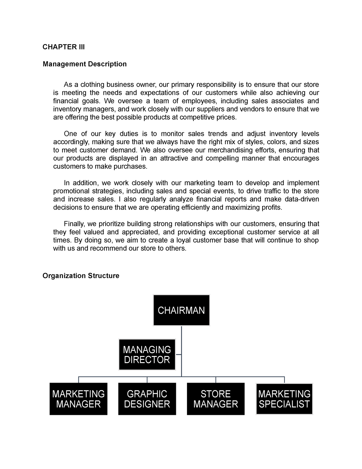 chapter 3 business plan sample