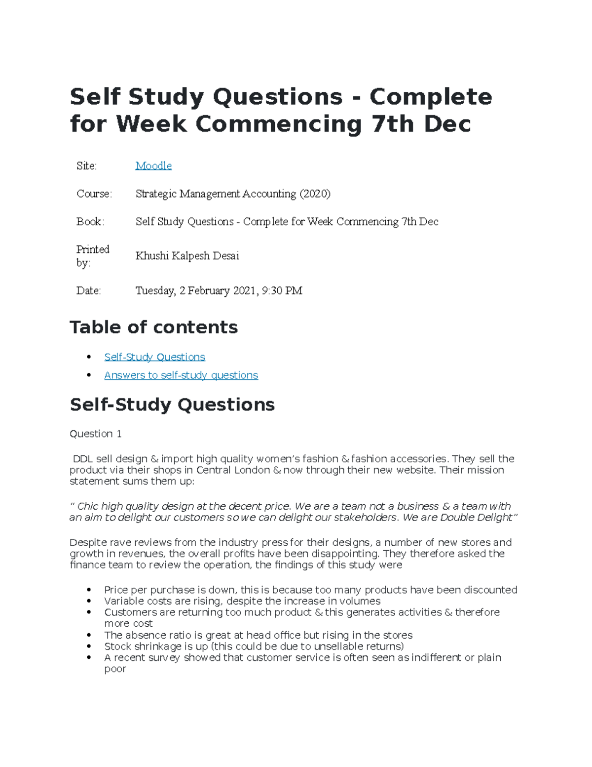 Self Study Questions 7th dec - Self Study Questions - Complete for Week ...