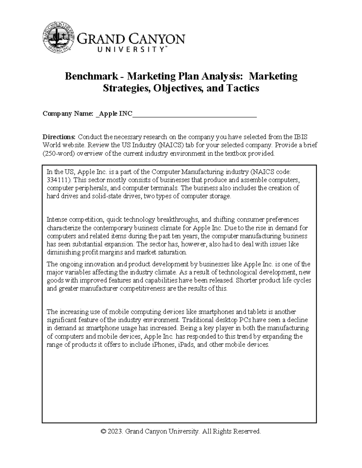 MKT 315 RS T1 Benchmark Marketing Plan Analysis Marketing Strategies ...
