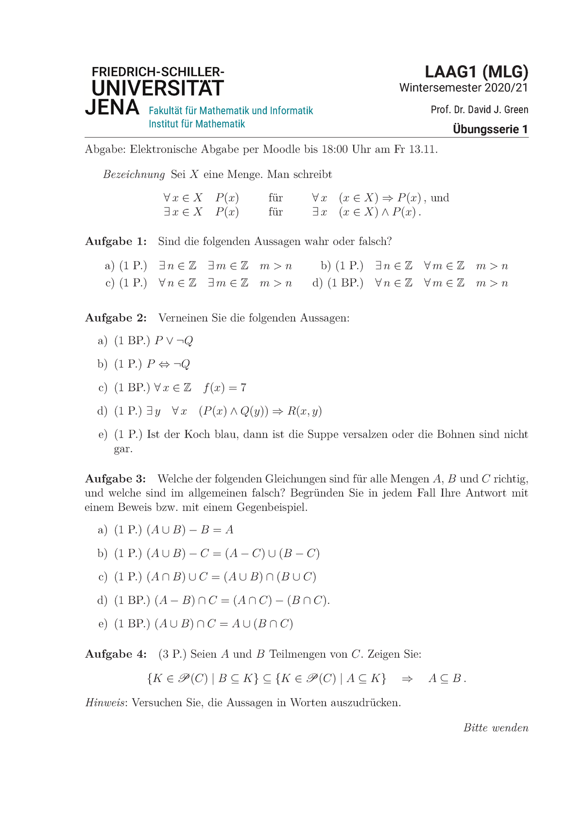 Ubung 1 Uben Lineare Algebra Studocu