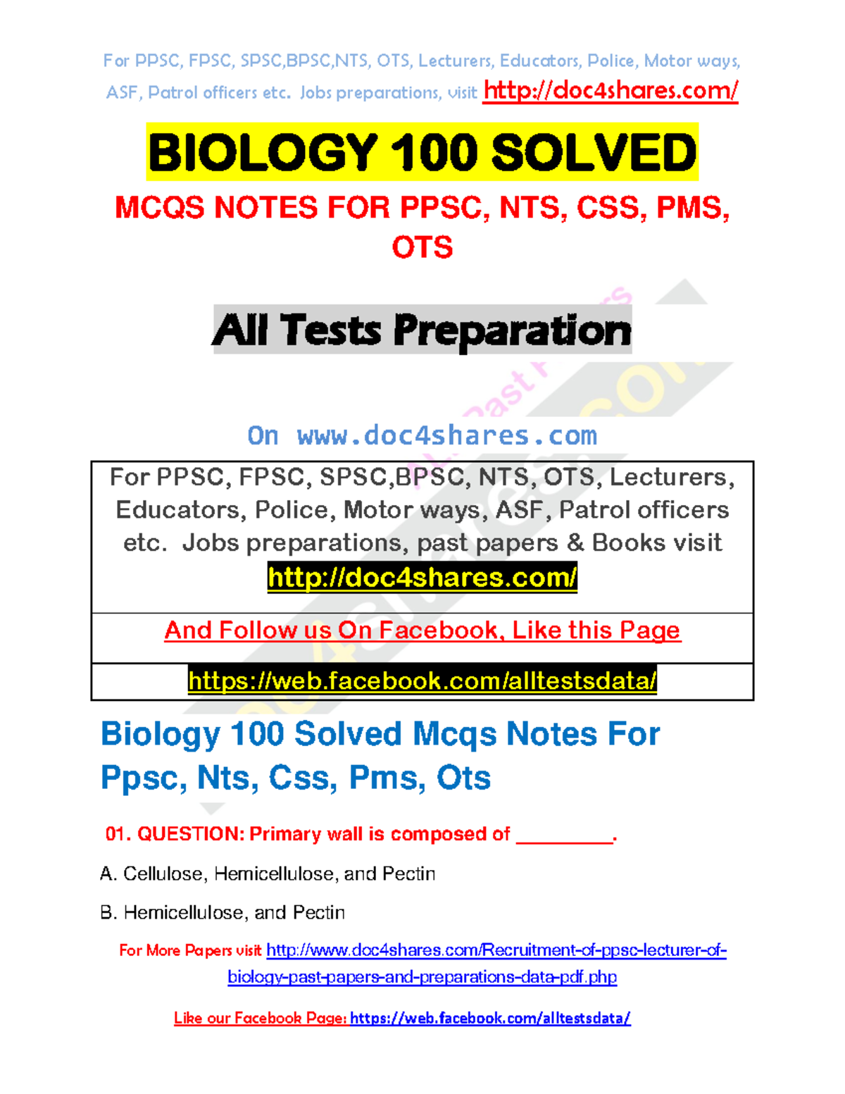 Biology 100 Solved Mcqs Notes For Ppsc, Nts, Css, Pms, Ots - ASF ...