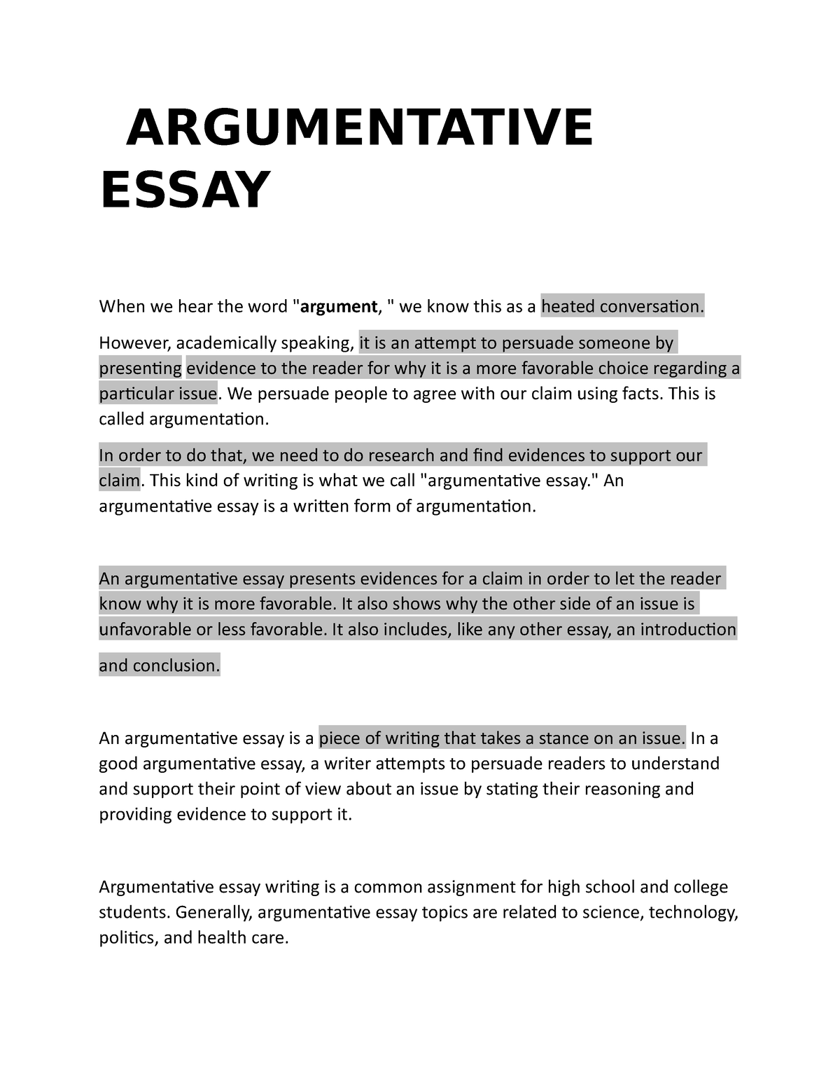 example of argumentative essay with introduction body and conclusion brainly