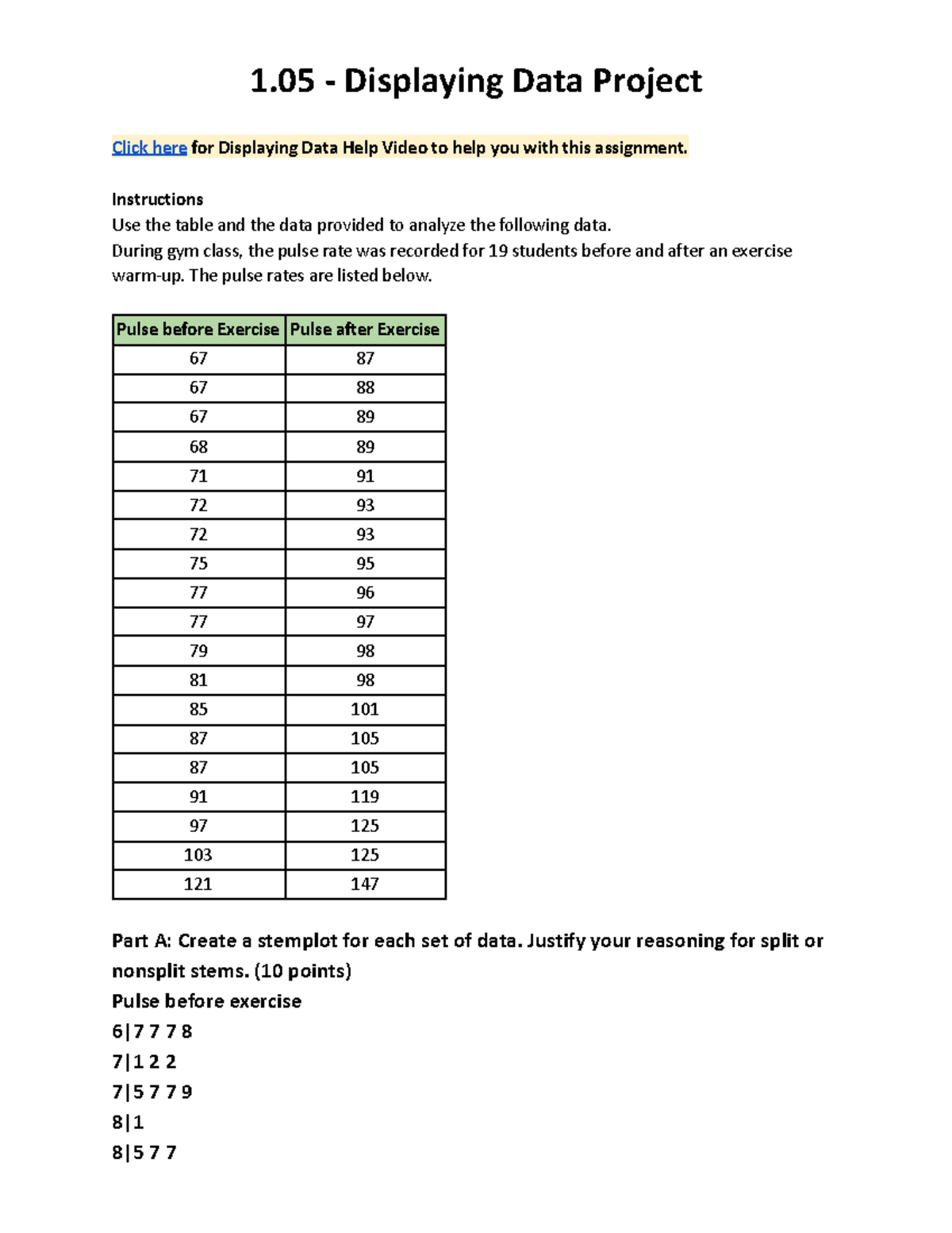 Stat project 1 - hope this helps - 1 - Displaying Data Project Click ...