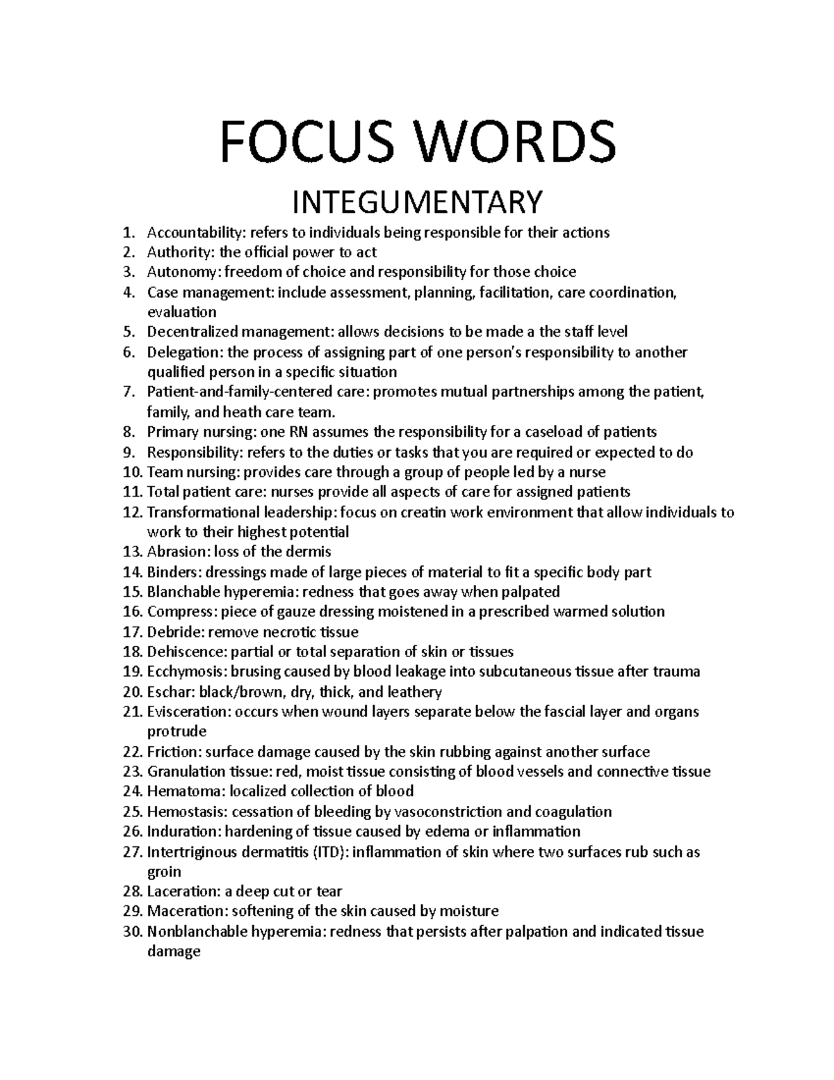 Focus Words-integumentary - FOCUS WORDS INTEGUMENTARY Accountability ...