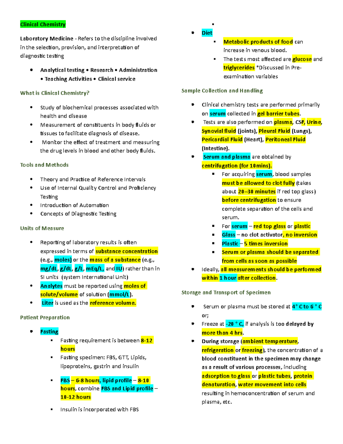 Nursing Clinical Chemistry Lecture Notes - Clinical Chemistry ...