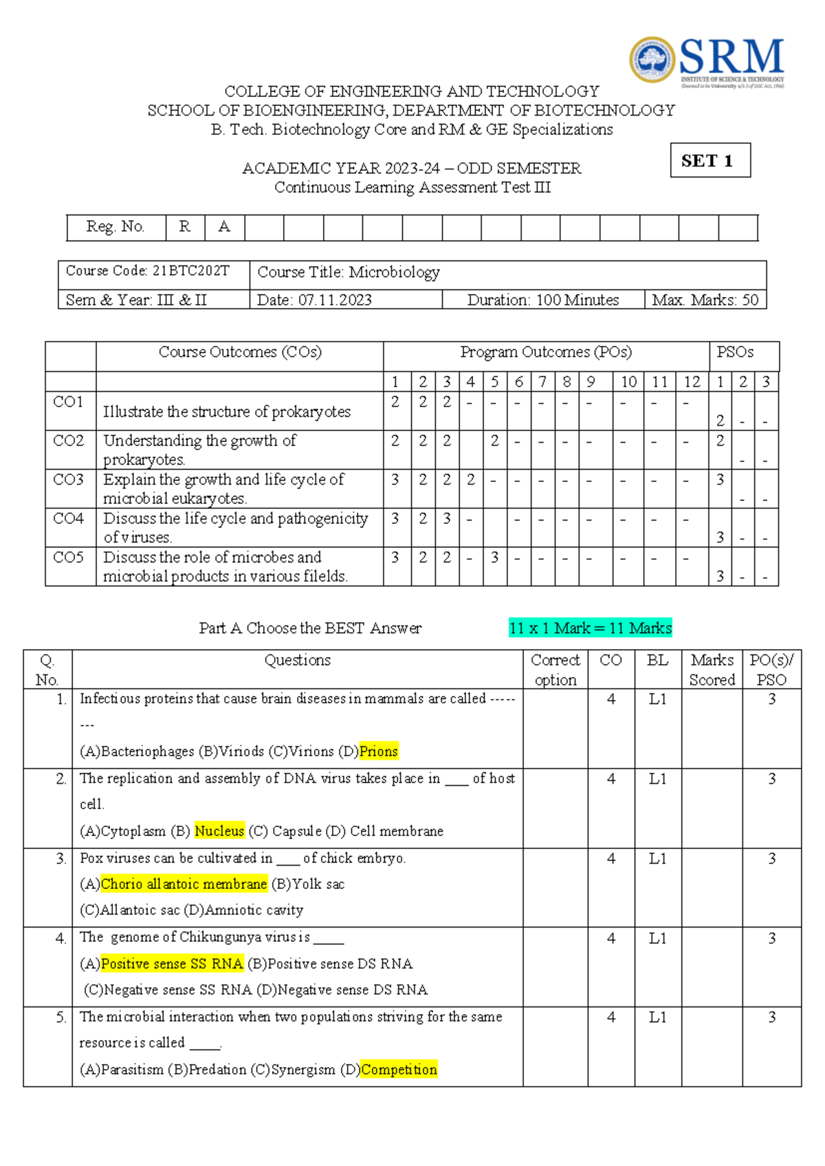 CT3 - Ct3 question paper of microbiology for 2nd year, third sem of ...