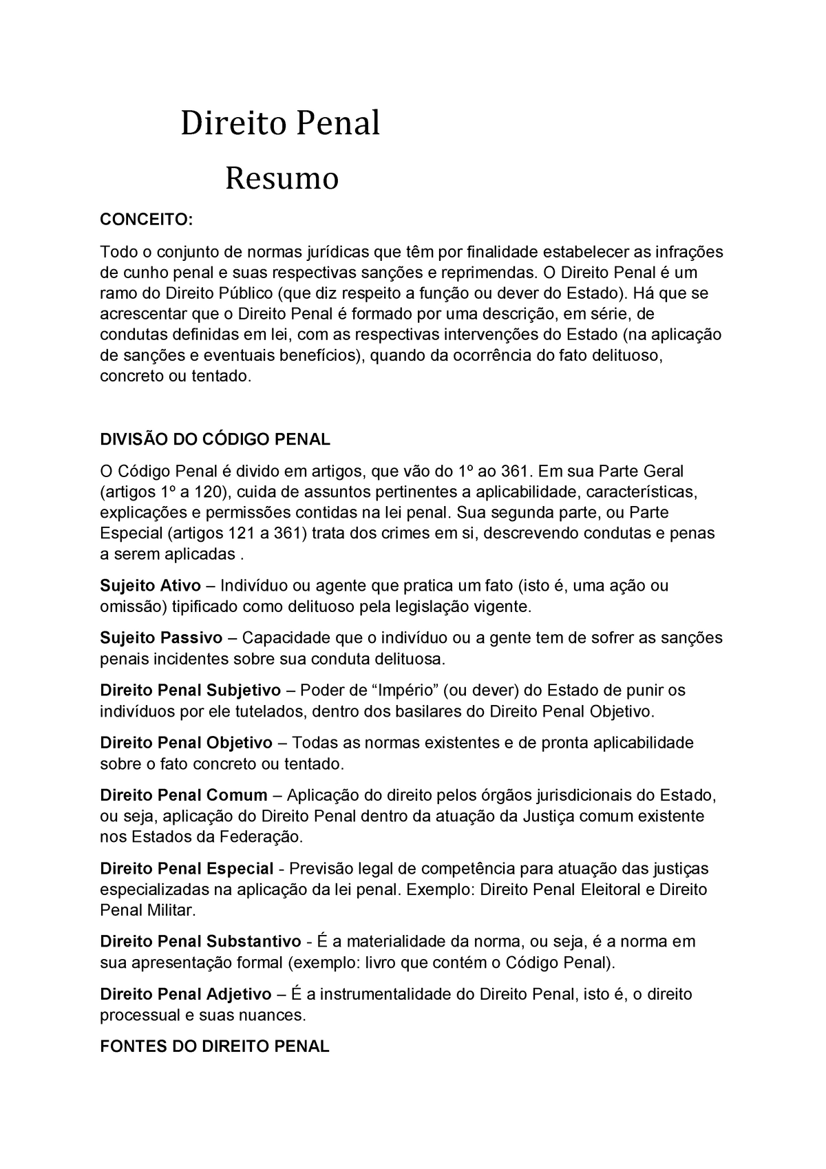 Resumo Direito Penal 1 - Direito Penal Resumo CONCEITO: Todo O Conjunto ...