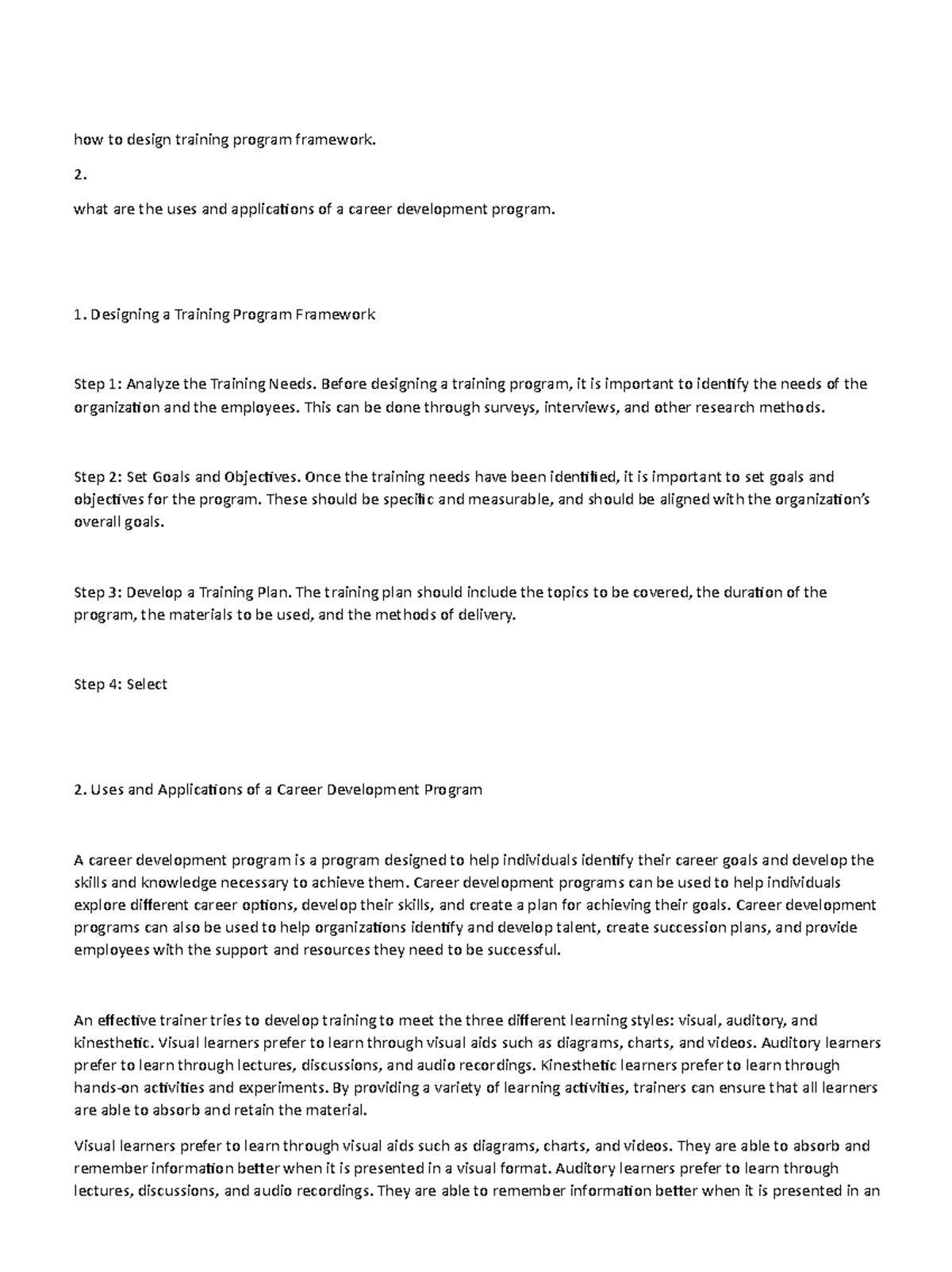 Training program framework - what are the uses and applications of a ...