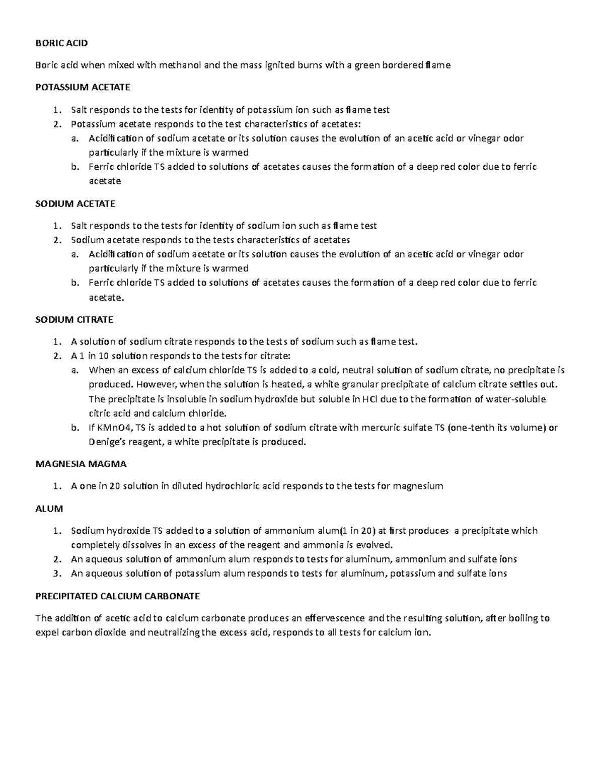 Inorganic LAB Finals - Review Notes - BORIC ACID Boric acid when mixed ...