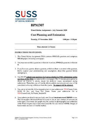 BPM 307 TMA 02 JUL 2023 - BPM Cost Planning and Estimation Tutor-Marked ...