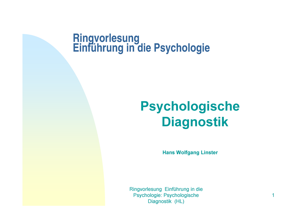 Psychdiagnostik - Vorlesung - Ringvorlesung Einführung In Die ...