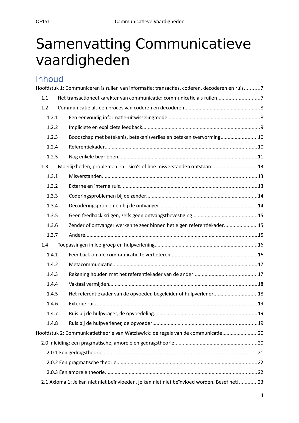 Samenvatting Communicatieve Vaardigheden Samenvatting Communicatieve Vaardigheden Hoofdstuk 1