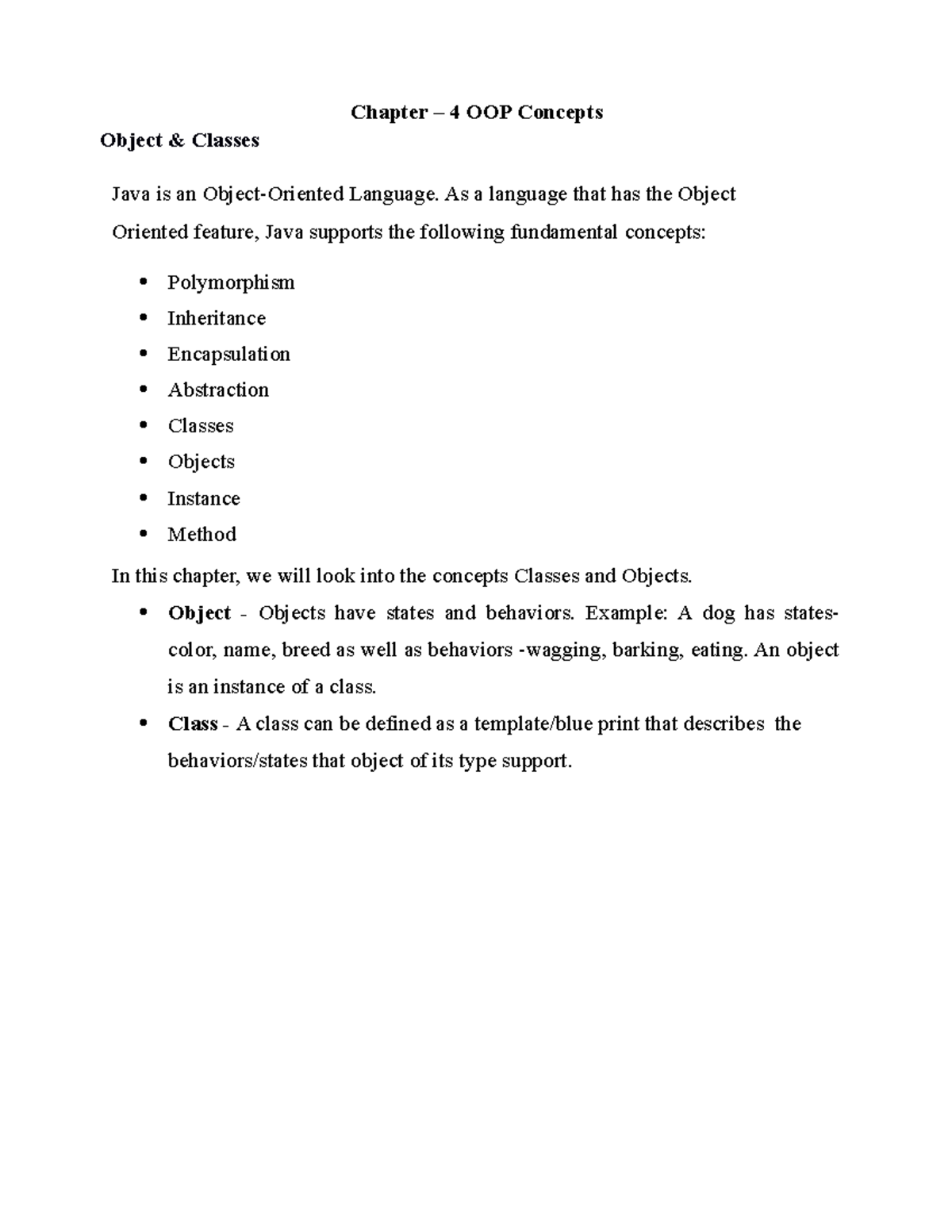Ooo - course - Chapter – 4 OOP Concepts Object & Classes Java is an ...