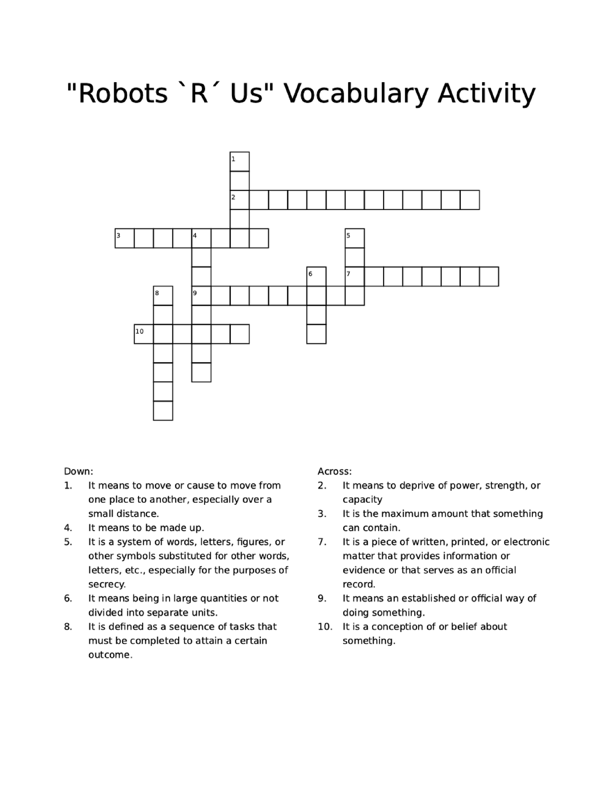 Ingles Crossword bout vocabulary page 45 ingles Studocu