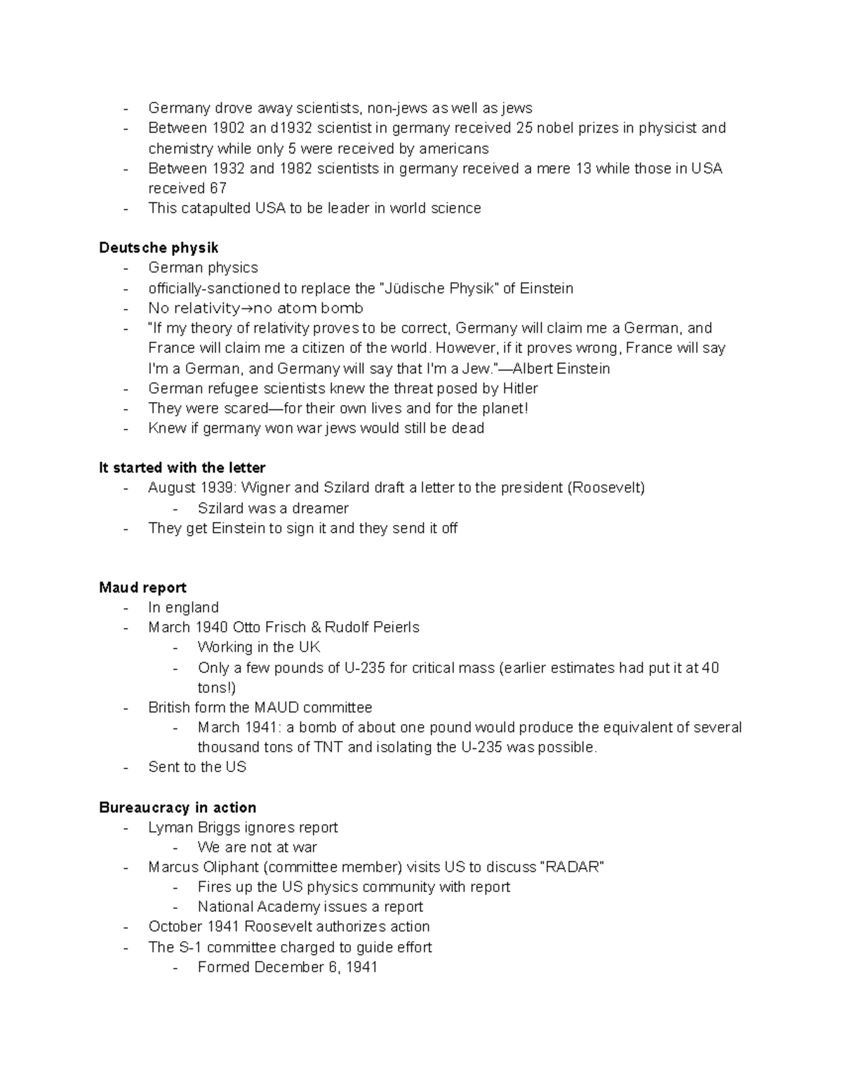 Manhattan Project - notes - Germany drove away scientists, non-jews as ...