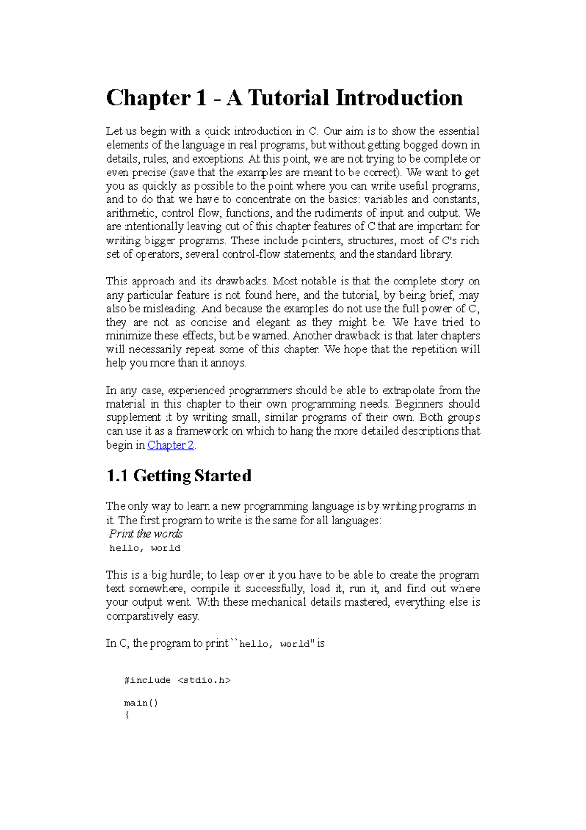 Lesson 2 - lecture notes - Chapter 1 - A Tutorial Introduction Let us ...