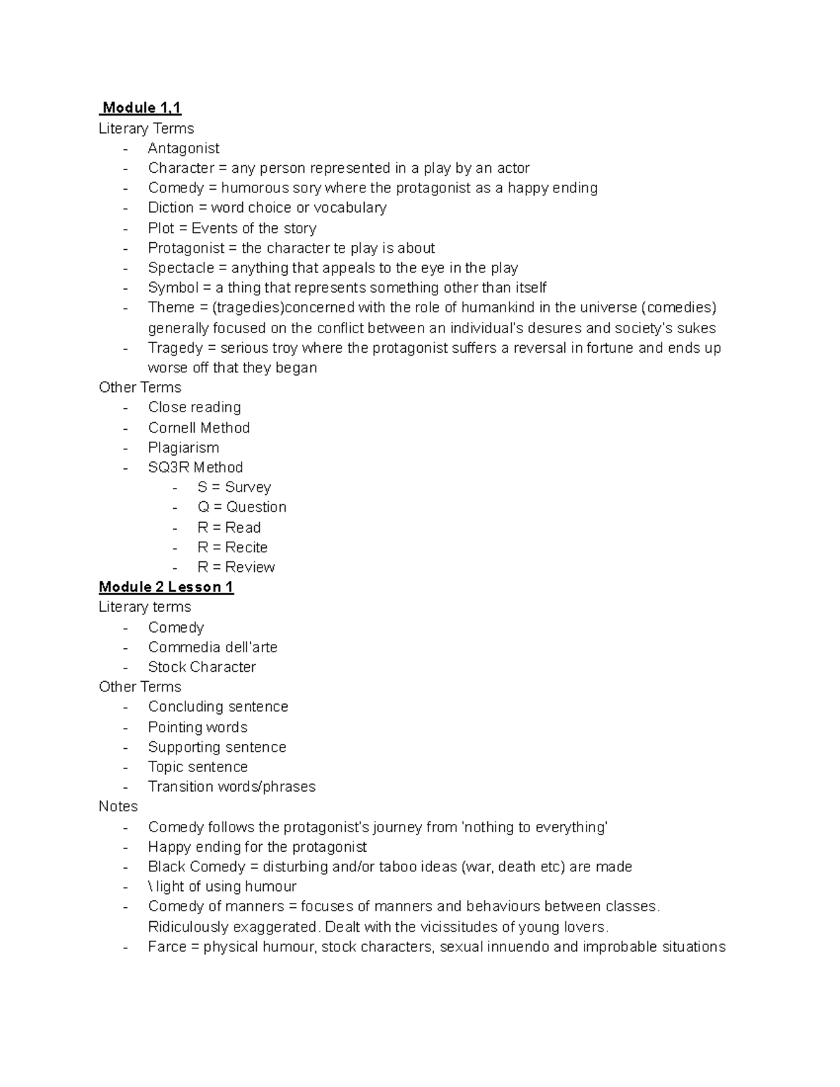 ENG 112 - English lecture notes - Module 1, Literary Terms Antagonist ...