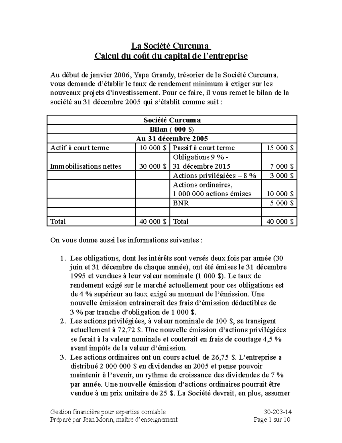 S9 CMPC La Societe Curcuma solution1 La Société Curcuma Calcul du coût du capital de l