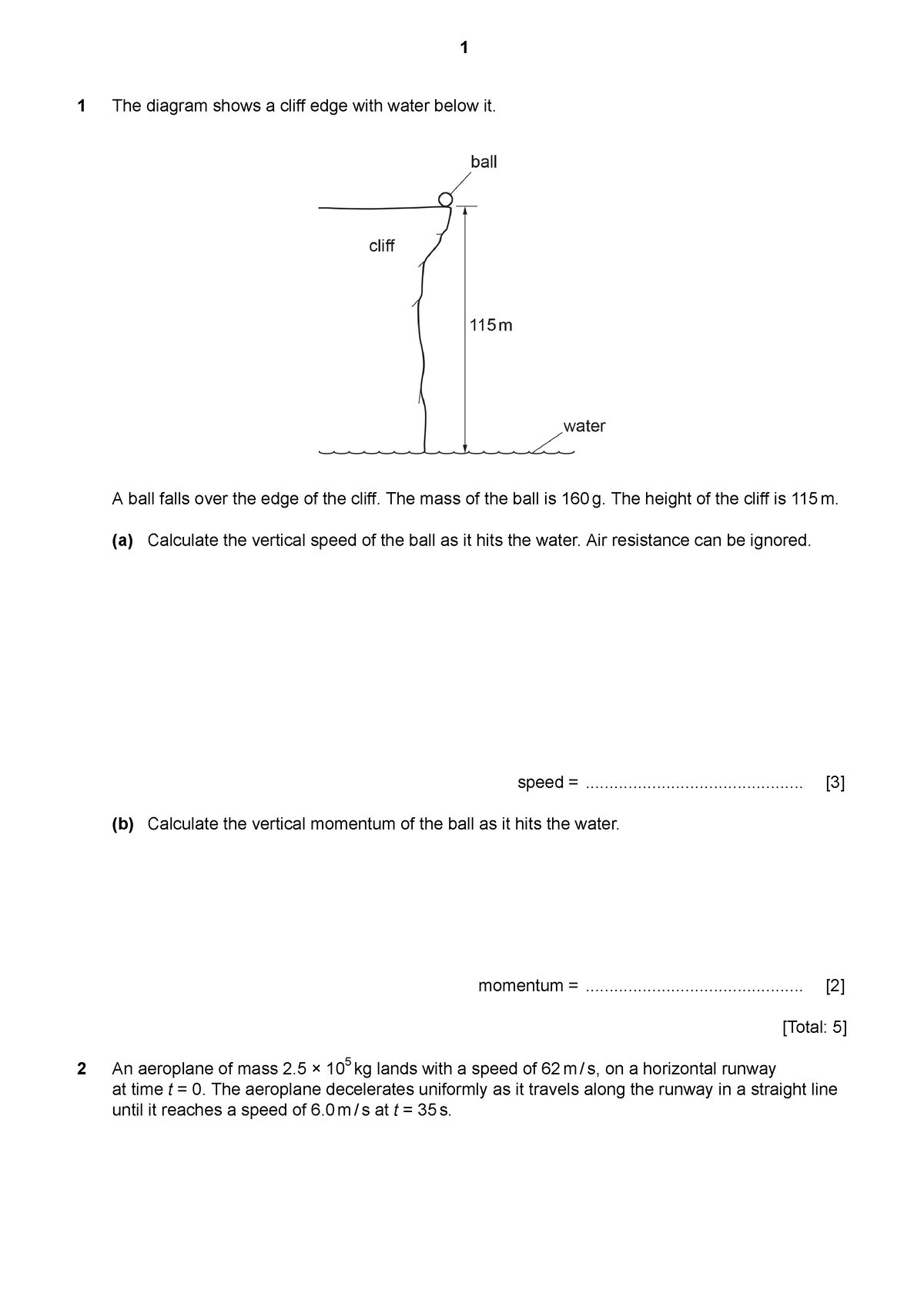 Momentum - worksheet - 1 The diagram shows a cliff edge with water ...