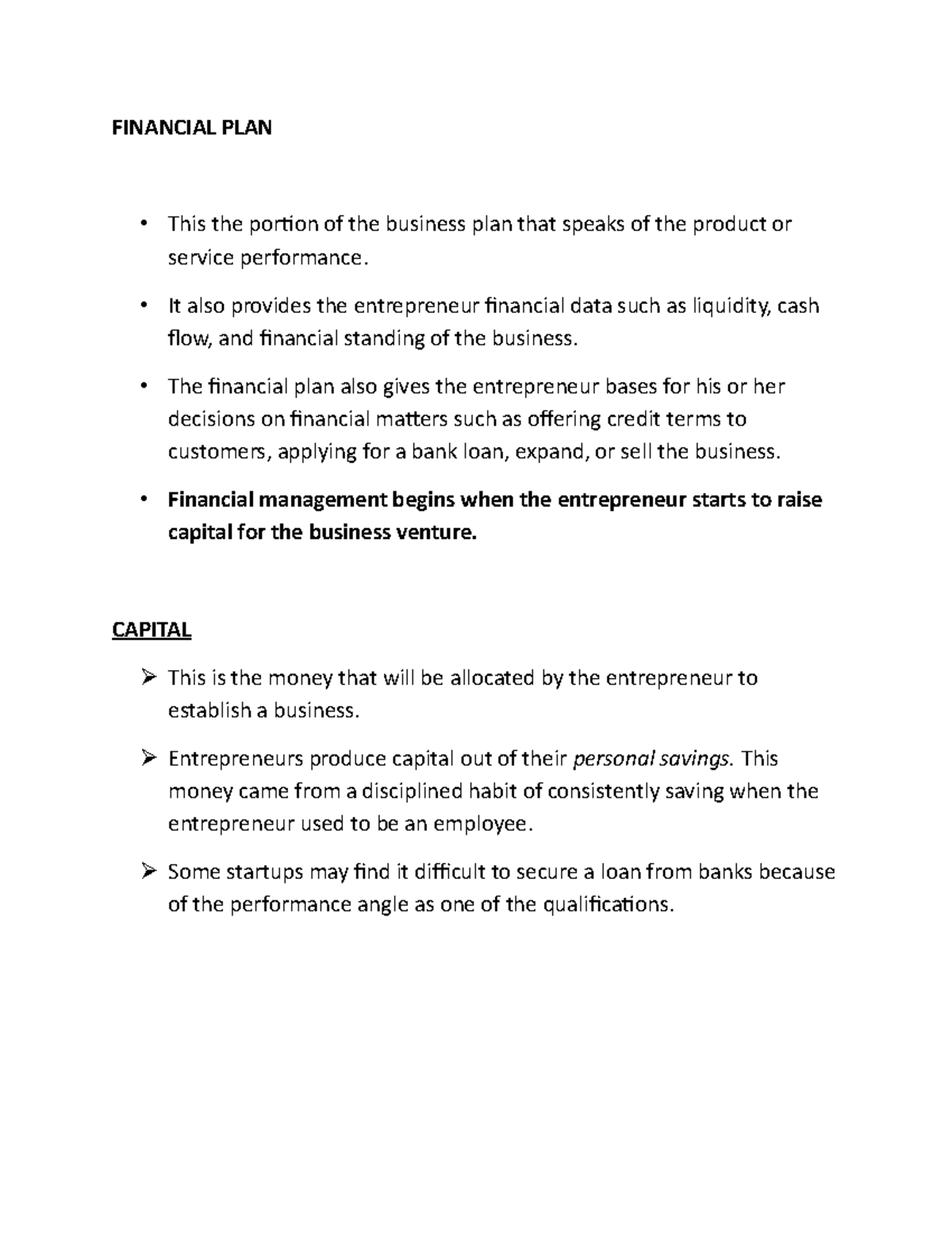 Financial PLAN - Lecture notes 1 - FINANCIAL PLAN This the portion of ...