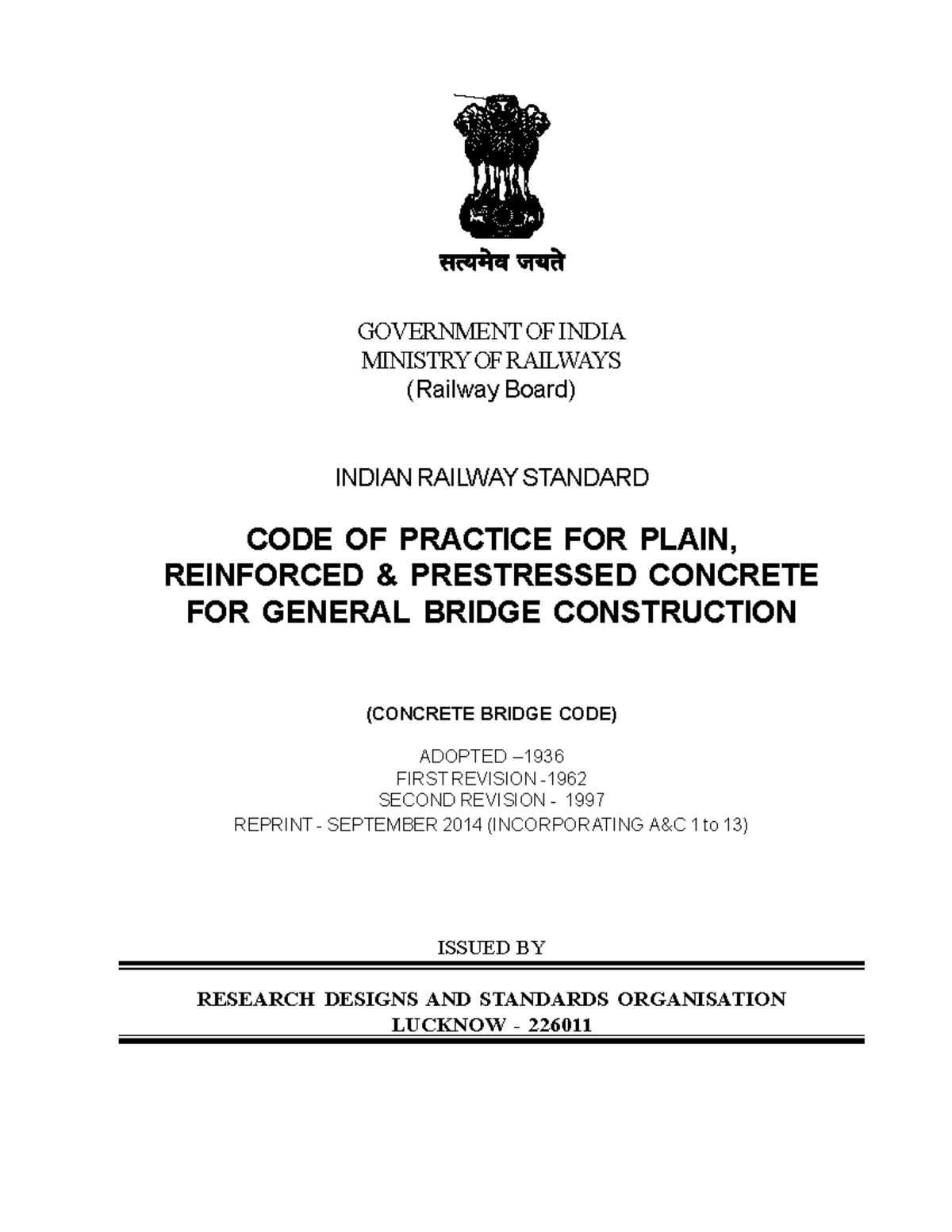 Concrete Bridge CODE 2014 6 GOVERNMENT OF INDIA MINISTRY OF RAILWAYS